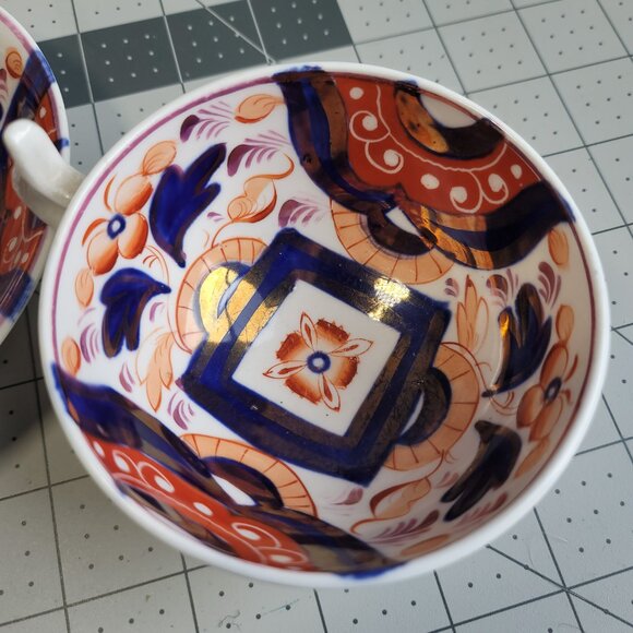 Antique Imari Style English Cup Saucer Staffordshire Pottery Gaudy Welsh Cobalt - Picture 5 of 7